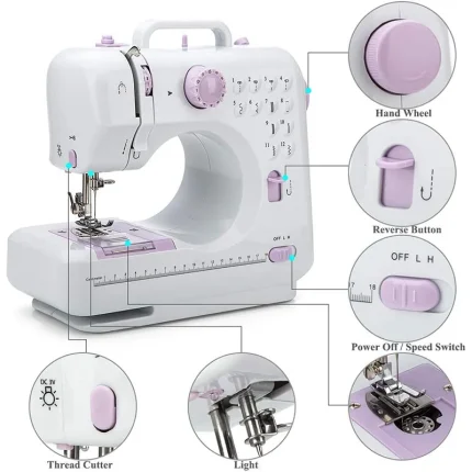 Portable Sewing Machine Mini Electric Household Crafting Mending Overlock 12 Stitches with Presser Foot Pedal